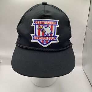 EUC Mens Vintage Desert Shield Persian Gulf '90 Trucker Rope Hat - Black